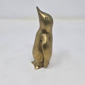 Vintage Solid Brass Penguin Figurine Mid Century Modern MCM Paperweight 4 Inch